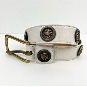 JENNY AND THE BOYS White Leather Belt with Brass Hardware and Conches, Size S